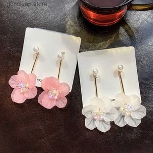 Boucles d'oreilles à fleurs roses pour femmes, tempérament coréen, longs glands, boucles d'oreilles pendantes, couleur unie, bijoux exagérés, vente en gros, Y240328