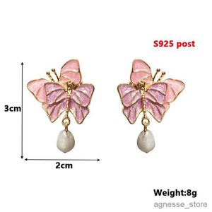 Charm Pink Purple Butterfly Pendientes colgantes para mujer Mariposas voladoras de doble capa Pendientes colgantes para chicas de moda coreana Nuevo en R231204