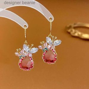 Pendientes de mariposa de circón rosa con encanto, temperamento literario francés, ganchos para las orejas, pendientes de tendencia creativa de moda, nuevos pendientes para mujer 2022 L231116