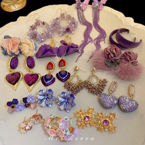 Charme Vintage Violet Cristal Fleur Amour Coeur Gland Dangle Boucles D'oreilles pour Femmes Mode Doux Bijoux En Gros Cadeaux 231205