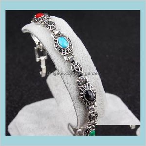 Charm Womens Retro Vintage Natural Stone Cute Tibet Silver Bracelet Bangel Ladies Accessories Ji9Lg