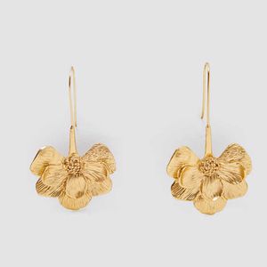 Charme ZA boucle d'oreille femme mode or métal fleur boucles d'oreilles pour les femmes conception simple longue déclaration goutte boucle d'oreille bijoux de fête G230225