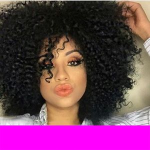 HOT Charme Perruque Bouclée Simulation Cheveux Humains Afro Crépus Bouclés Perruques Complètes pour les femmes noires livraison gratuite En Stock