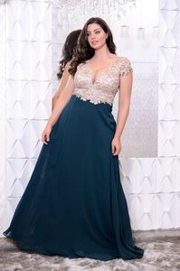 Charming Plus Size Evening Dresses Deep V-Neck Beading Prom Gowns A-Line Floor Length Chiffon Appliques Formal Dress