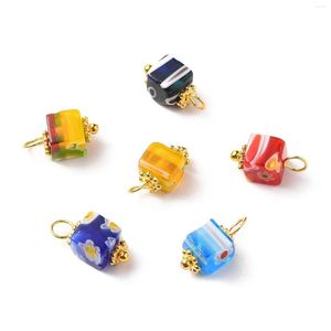 Breloques 100 pièces Cube Millefiori Lampwork à la main fleur rayure pendentifs pour bijoux à bricoler soi-même Bracelet boucles d'oreilles faisant des résultats 12x6mm