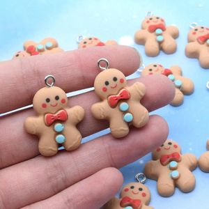 Encantos 10pcs Kawaii Gingerbread Man Navidad Resina Flatback Árbol DIY Decoración Joyería Accesorio