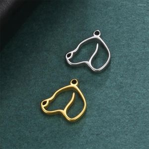 Dijes 10 unids/lote, venta al por mayor, colgante de Animal de acero inoxidable, cabeza de perro bonita, pequeños colgantes, accesorios para joyería DIY, hecho 10,1x10,3mm