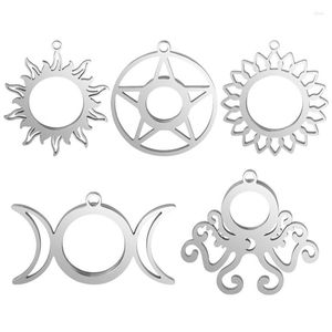 Charmes 1 Pc 5 Styles Rond Soleil Lune Fleur Poulpe Pentagramme Mémoire Vivante Po Relicario Médaillon Pendentif Flottant Chams Fabrication de Bijoux