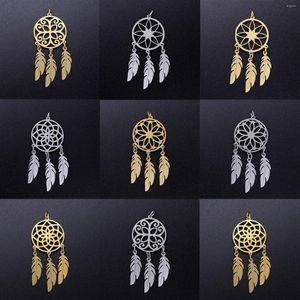 Charmes 1 PC Dream Catcher Pendentifs Rond Filigrane De Mode En Acier Inoxydable Creux DIY Faire Collier Bijoux Résultats 50mm X 20mm