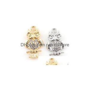 Charms 20pcs / lot 14x25mm Golden Sier Couleur Strass Hibou Hang Pendentif Fit pour DIY Flottant Dangle Médaillon Bijoux Drop Livraison Je Dhdqx