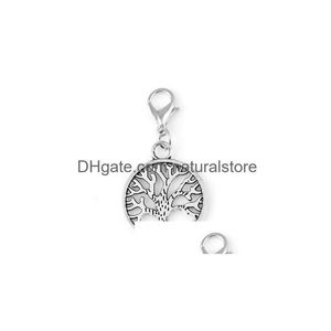 Charms 20 pièces/lot Vintage Sier arbre de vie pendentif famille avec fermoir à homard pour verre médaillon flottant livraison directe bijoux Dhma9