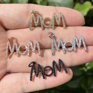 Dijes 5 uds Zirconia cúbica Pave MoM Words Charm Día de la madre para hacer pulseras suministros de joyería mujer negra
