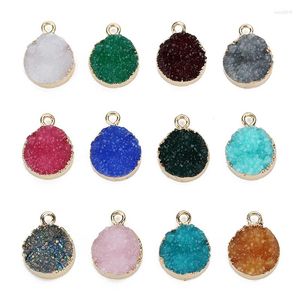 Breloques en résine de Quartz Druzy, 5 pièces/lot, 13.5mm, pour la fabrication de bijoux, géode ronde en cristal, petit pendentif, bracelet à faire soi-même