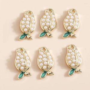 Charms 5pcs Belle fleur de rose perle en émail pour boucles d'oreilles tulipes pendantes à la main bijoux de bricolage à la main