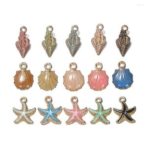 Breloques en métal, étoile de mer, conque, coquille de mer, pendentifs en émail, éléments de l'océan, artisanat, porte-clés, Bracelet, collier, fabrication de bijoux, 5 pièces