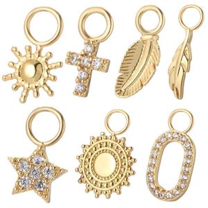 Dijes 5 unids/set de lujo Color dorado pluma Cruz hoja colgante encanto para la fabricación de joyas suministros Diy collar pendientes pulsera