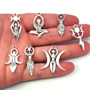 Charms 8 diseños sin mezclar 50 piezas Wiccan Goddess Moon Yoga colgante encanto brujería joyería de moda para mujeres 230320