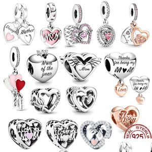 Charms 925 Sterling Sier Love You Mom Double Heart Split Dangle Charm Perles Fit Original Pandora Bracelet Diy Femmes Bijoux Cadeau Dro Dhbnx