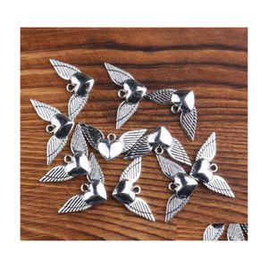 Charms Angel Heart Wings Spacer Charm Beads Colgantes 200 Unids / lote Antique Sier Alloy Joyería Hecha A Mano Hallazgos Componentes Diy L189 331 Dhgfx