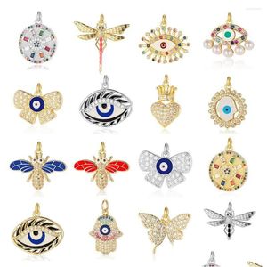 Charms Charms Libellule Papillon Abeille Cuivre Cz Charme Oeil Couronne Coeur Hamsa Main Noeud Bijoux À Bricoler Soi-Même Bracelet Collier Pendentif Goutte Deliv Dhdex