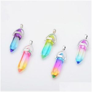 Encantos Colorf Vidrio Hexágono Prisma Arco Iris Colgante para Collar Fabricación de Joyas Mujeres Hombres Venta al por mayor Resultados de Entrega de Gotas Componentes Dhuoq