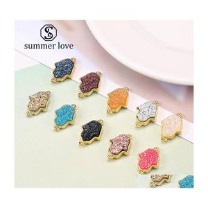 Charms Fashion Fatima Hamsa Hand Druzy Resin Stone Colgante para brazalete Collar de brazalete Gold Lindo 10 color Diy Charm Joyer￭a Drop de Dhx0t