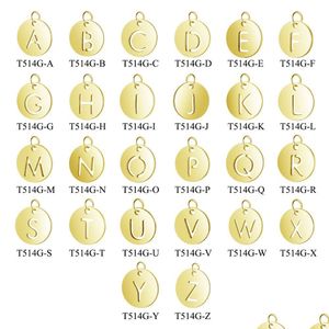 Charms Or 26 Lettres De A À Z En Acier Inoxydable Diy Pendentif 12Mm Diamètre Initiales Charme Bijoux De Mode Accessoires Drop Deliver Dhphb