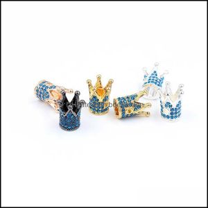 Charms Bijoux Résultats Composants Bleu Diamant Micro Insert Alliage Couronne Charme Pendentif Accessoires Pour Bracelet Cou Dh9Km