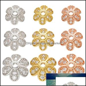 Composants de bijoux à breloques Zhukou Cz Crystal Gold/Sier Color Flower Bead Caps Pour la fabrication de gros/moyens/petits bouchons Modèle d'extrémité : Vh20 Facto