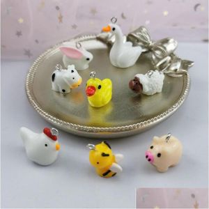 Charms Jinglang Resina Cute Animal Charm Little Yellow Duck Bee Goose Chicken Pendientes Colgante Collar Pulsera Accesorios Drop Del Dh6Zv