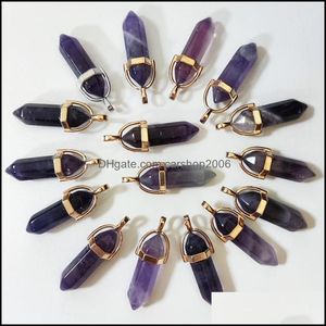 Charms Lot Amethyst Stone Charms Columna Hexagonal Columna Reiki Healing for Women Collar Joyería de bricolaje haciendo AC DHSELLER2010 DHMWG