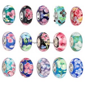 Charms Mix Bk DIY Verre Perles De Cristal Double Couche Fleur Grand Trou Lâche Spacer Artisanat Européen Sier Perlé Pour Bracelet À Breloques Bijoux DH81I