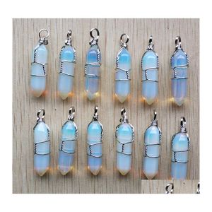 Charms Opal Stone Pilier Shape Point Pendum Pentum Handmade Color Color Fer Wire Pendants pour les bijoux de mode Fabrication de gros Drop délivre Dhksp