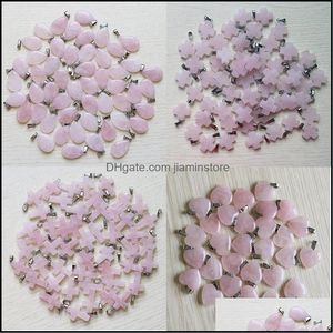 Charms Rose Quartzs Crystal Piedra natural Cruz Corazón Colgantes Granos de moda para Diy Collar Fabricación de joyas Piedras preciosas Entrega de gota Otj1B
