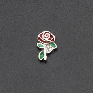 Breloques en verre flottant, 20 pièces, fleur de Rose rouge, médaillon à mémoire de forme, pendentifs de Bracelet, accessoire de bijoux à faire soi-même