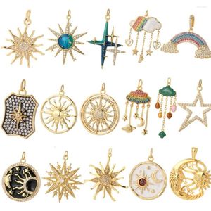 Breloques soleil lune étoile pour la fabrication de bijoux, fournitures bohème arc-en-ciel à 4 branches, boucles d'oreilles, Bracelet, collier, couleur or