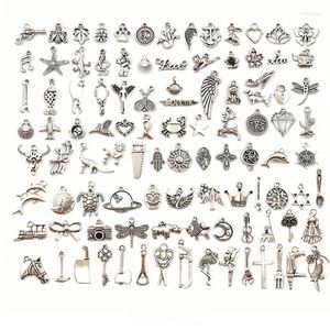 Charmes en gros en vrac Lots fabrication de bijoux mixte lisse tibétain argent métal pendentifs bricolage pour collier Bracelet 100 pièces 7-25mm