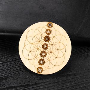 Encantos de madera 7 Chakra Placa redonda Soporte de cristal de orgón Base de piedras preciosas Flor de la vida Madera Yoga Meditación Curación Orgonite BoardCharm