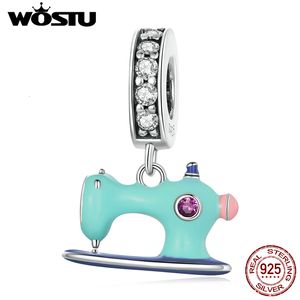 Charms Wostu 925 Silver Sterling Machine de couture colorée Charme Perle Perge Fit Bracelet Original Collier pour femmes bijoux CQC2224 230506