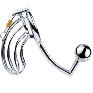 Dispositivo de Castidad masculina con anillo para pene, bloqueo de jaula para pene, gancho Anal, tapón Anal, masaje de próstata, Bondage para hombres