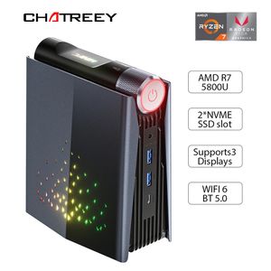 Chatreey AMR5 AM08 Mini PC Ryzen 7 5700U R7 7735HS 680M R9 7940HS 780M Colorful Lighting Gaming Desktop Computer Wifi6 BT 5.0 240104