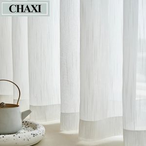 CHAXI-cortina transparente de tul a rayas para ventana, sala de estar, dormitorio, gasa, cocina, persianas hechas a medida, Semi Blanco sólido, 240322