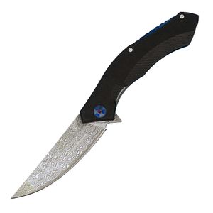 Couteau Pliant Extérieur Flipper VG10 Lame en Acier Damas Noir G10 avec Manche en Tôle d'Acier Inoxydable Couteaux de Poche EDC avec Sac en Nylon
