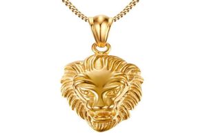 Pas cher 18K plaqué or Vintage hommes en acier inoxydable tête de Lion strass pendentif collier Dropship6945195