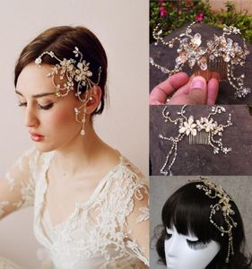 Accesorios para el cabello de cristal de oro barato 2015 Tiaras de cristal de flores Combinados de cabello de novia brillante accesorios nupciales Dhyz 016233047