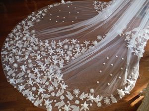 Voile de mariée en Tulle, une couche, avec des Appliques florales 3D bon marché, accessoires pour cheveux, blanc, sur mesure, livraison gratuite