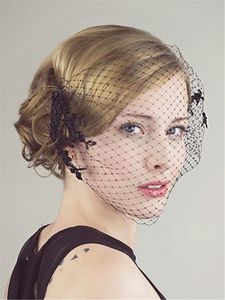 Günstige Black Netting Birdcage Veils 2015 Vintage Lace Applique Cut Edge Sexy Veils For Bridal Accessories EN63011