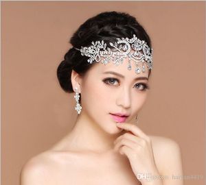 Imagen real Bling Tocados de plata Accesorios de boda para mujeres Tiaras nupciales Horquillas Joyas de diamantes de imitación de cristal Coronas para el cabello para la frente Diademas