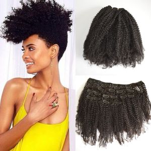 Clip barato en extensiones de cabello humano Afro Kinky Rizado Cabello peruano Color negro natural 120 g / set 100% Remy Cabello humano G-EASY