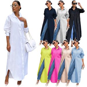 Ropa barata 2023 vestido de mujer camisa sólida cuello manga larga blusa vestidos botón Cardigan vestido de camisa larga